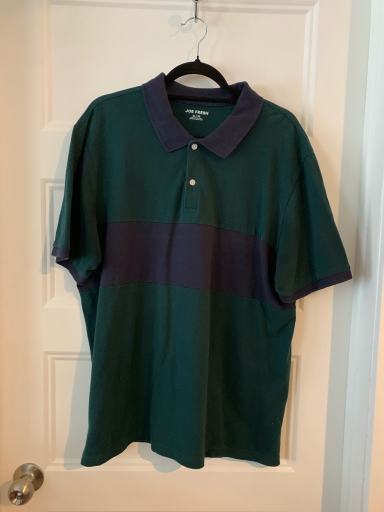 Joe Fresh Men's Green Short Sleeves Polo With Navy / Teal Stripe